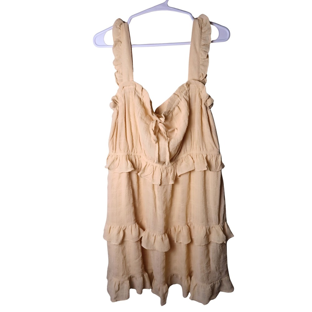 Versona Boho Ruffle Tiered Mini Dress Peach Beige Sleeveless Summer Sundress
